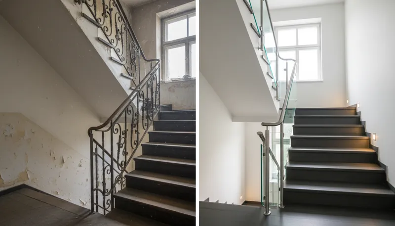 Geländer Vorher/Nachher